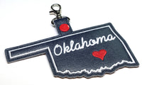 Oklahoma state snap tab - DIGITAL DOWNLOAD - In The Hoop Embroidery Machine Design - key fob - keychain - luggage tag