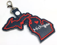 Michigan state snap tab - DIGITAL DOWNLOAD - In The Hoop Embroidery Machine Design - key fob - keychain - luggage tag
