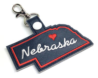 Nebraska state snap tab - DIGITAL DOWNLOAD - In The Hoop Embroidery Machine Design - key fob - keychain - luggage tag