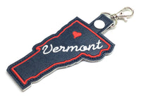 Vermont state snap tab - DIGITAL DOWNLOAD - In The Hoop Embroidery Machine Design - key fob - keychain - luggage tag