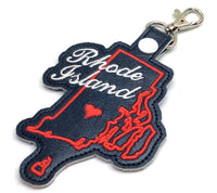 Rhode Island state snap tab - DIGITAL DOWNLOAD - In The Hoop Embroidery Machine Design - key fob - keychain - luggage tag