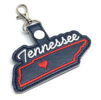 Tennessee state snap tab - DIGITAL DOWNLOAD - In The Hoop Embroidery Machine Design - key fob - keychain - luggage tag