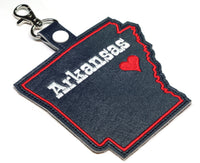 Arkansas state snap tab - DIGITAL DOWNLOAD - In The Hoop Embroidery Machine Design - key fob - keychain - luggage tag