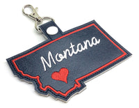 Montana state snap tab - DIGITAL DOWNLOAD - In The Hoop Embroidery Machine Design - key fob - keychain - luggage tag