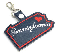 Pennsylvania state snap tab - DIGITAL DOWNLOAD - In The Hoop Embroidery Machine Design - key fob - keychain - luggage tag