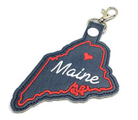 Maine state snap tab - DIGITAL DOWNLOAD - In The Hoop Embroidery Machine Design - key fob - keychain - luggage tag