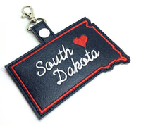 South Dakota state snap tab - DIGITAL DOWNLOAD - In The Hoop Embroidery Machine Design - key fob - keychain