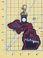 Michigan state snap tab - DIGITAL DOWNLOAD - In The Hoop Embroidery Machine Design - key fob - keychain - luggage tag