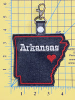 Arkansas state snap tab - DIGITAL DOWNLOAD - In The Hoop Embroidery Machine Design - key fob - keychain - luggage tag