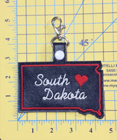 South Dakota state snap tab - DIGITAL DOWNLOAD - In The Hoop Embroidery Machine Design - key fob - keychain