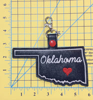 Oklahoma state snap tab - DIGITAL DOWNLOAD - In The Hoop Embroidery Machine Design - key fob - keychain - luggage tag