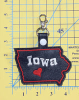 Iowa state snap tab - DIGITAL DOWNLOAD - In The Hoop Embroidery Machine Design - key fob - keychain - luggage tag