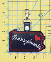 Pennsylvania state snap tab - DIGITAL DOWNLOAD - In The Hoop Embroidery Machine Design - key fob - keychain - luggage tag