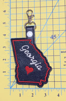 Georgia state snap tab - DIGITAL DOWNLOAD - In The Hoop Embroidery Machine Design - key fob - keychain - luggage tag