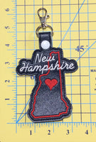 New Hampshire state snap tab - DIGITAL DOWNLOAD - In The Hoop Embroidery Machine Design - key fob - keychain - luggage tag
