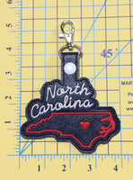 North Carolina state snap tab - DIGITAL DOWNLOAD - In The Hoop Embroidery Machine Design - key fob - keychain - luggage tag