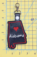 Alabama state snap tab - DIGITAL DOWNLOAD - In The Hoop Embroidery Machine Design - key fob - keychain - luggage tag