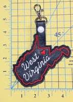 West Virginia state snap tab - DIGITAL DOWNLOAD - In The Hoop Embroidery Machine Design - key fob - keychain - luggage tag