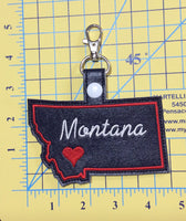 Montana state snap tab - DIGITAL DOWNLOAD - In The Hoop Embroidery Machine Design - key fob - keychain - luggage tag