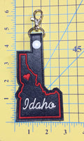 Idaho state snap tab - DIGITAL DOWNLOAD - In The Hoop Embroidery Machine Design - key fob - keychain - luggage tag