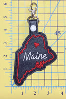 Maine state snap tab - DIGITAL DOWNLOAD - In The Hoop Embroidery Machine Design - key fob - keychain - luggage tag