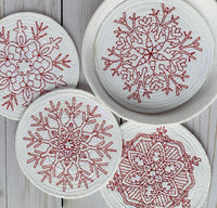 Coaster Size Redwork Snowflake Set of 4 - machine embroidery design - digital download
