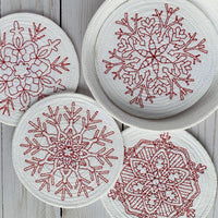 Coaster Size Redwork Snowflake Set of 4 - machine embroidery design - digital download