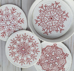 Coaster Size Redwork Snowflake Set of 4 - machine embroidery design - digital download