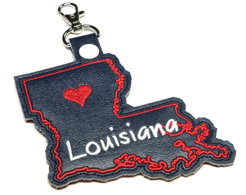 Louisiana state snap tab - DIGITAL DOWNLOAD - In The Hoop Embroidery Machine Design - key fob - keychain - luggage tag