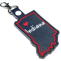 Indiana state snap tab - DIGITAL DOWNLOAD - In The Hoop Embroidery Machine Design - key fob - keychain - luggage tag - MollyMade