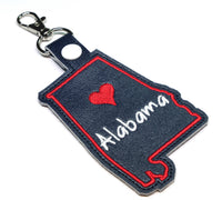 Alabama state snap tab - DIGITAL DOWNLOAD - In The Hoop Embroidery Machine Design - key fob - keychain - luggage tag
