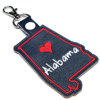 Alabama state snap tab - DIGITAL DOWNLOAD - In The Hoop Embroidery Machine Design - key fob - keychain - luggage tag