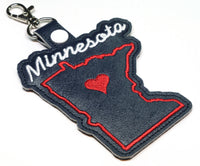 Minnesota state snap tab - DIGITAL DOWNLOAD - In The Hoop Embroidery Machine Design - key fob - keychain - luggage tag
