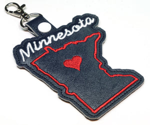 Minnesota state snap tab - DIGITAL DOWNLOAD - In The Hoop Embroidery Machine Design - key fob - keychain - luggage tag
