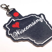Wisconsin state snap tab - DIGITAL DOWNLOAD - In The Hoop Embroidery Machine Design - key fob - keychain - luggage tag