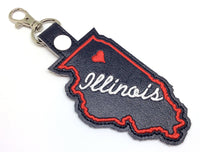 Illinois state snap tab - DIGITAL DOWNLOAD - In The Hoop Embroidery Machine Design - key fob - keychain - luggage tag
