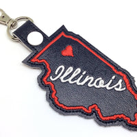 Illinois state snap tab - DIGITAL DOWNLOAD - In The Hoop Embroidery Machine Design - key fob - keychain - luggage tag
