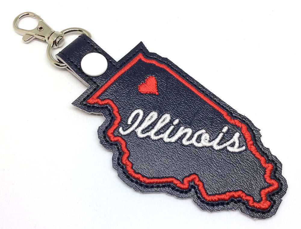 Illinois state snap tab - DIGITAL DOWNLOAD - In The Hoop Embroidery Machine Design - key fob - keychain - luggage tag