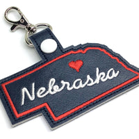 Nebraska state snap tab - DIGITAL DOWNLOAD - In The Hoop Embroidery Machine Design - key fob - keychain - luggage tag
