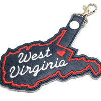 West Virginia state snap tab - DIGITAL DOWNLOAD - In The Hoop Embroidery Machine Design - key fob - keychain - luggage tag