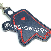 Mississippi state snap tab - DIGITAL DOWNLOAD - In The Hoop Embroidery Machine Design - key fob - keychain - luggage tag