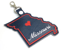 Missouri state snap tab - DIGITAL DOWNLOAD - In The Hoop Embroidery Machine Design - key fob - keychain - luggage tag
