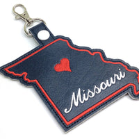 Missouri state snap tab - DIGITAL DOWNLOAD - In The Hoop Embroidery Machine Design - key fob - keychain - luggage tag