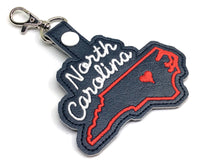North Carolina state snap tab - DIGITAL DOWNLOAD - In The Hoop Embroidery Machine Design - key fob - keychain - luggage tag
