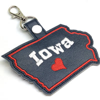 Iowa state snap tab - DIGITAL DOWNLOAD - In The Hoop Embroidery Machine Design - key fob - keychain - luggage tag