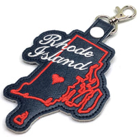 Rhode Island state snap tab - DIGITAL DOWNLOAD - In The Hoop Embroidery Machine Design - key fob - keychain - luggage tag