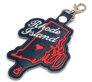 Rhode Island state snap tab - DIGITAL DOWNLOAD - In The Hoop Embroidery Machine Design - key fob - keychain - luggage tag