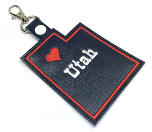 Utah state snap tab - DIGITAL DOWNLOAD - In The Hoop Embroidery Machine Design - key fob - keychain - luggage tag