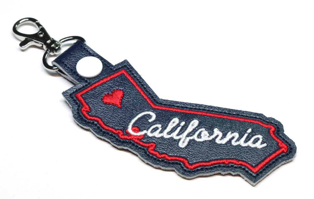 California state snap tab - DIGITAL DOWNLOAD - In The Hoop Embroidery Machine Design - key fob - keychain - luggage tag