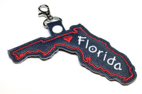 Florida state snap tab - DIGITAL DOWNLOAD - In The Hoop Embroidery Machine Design - key fob - keychain - luggage tag
